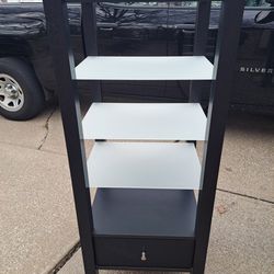 Black Home audio shelf, storage, from target, adjustable glass shelves, 1 drawer. 52 5/8 inches tall