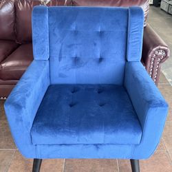🔥Clearance Sale 🔥Modern Soft Armchair Velvet Upholstered Accent Chair with Black Legs for Indoor(Blue)💰69$