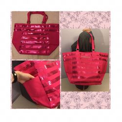 Victoria’s Secret VS Pink Sequin Bling Holiday Shopper Bag Tote Weekender
