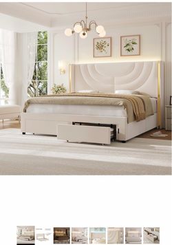 Upholstered Queen Bed Frame with Storage Drawers