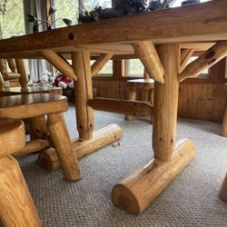White Pine Dining Room Table With 6 Chairs