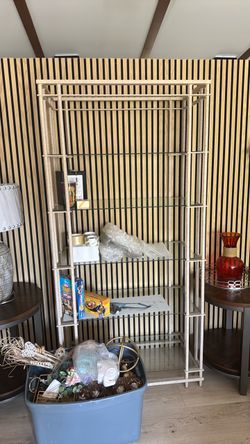 White Metal and Glass Etagere Bookshelf