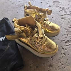 Gold Metallic High-Top Sneakers