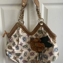 Vintage Orig SHARIF 1827 Rare Large Beige Shoulder Tote Bag Animal Floral  Print