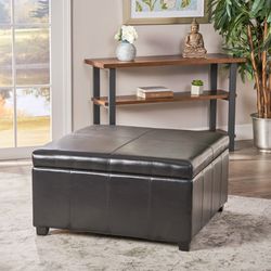 🎁 BRAND NEW Christopher Knight Home Living Berkeley Brown Leather Square Storage Ottoman, Espresso