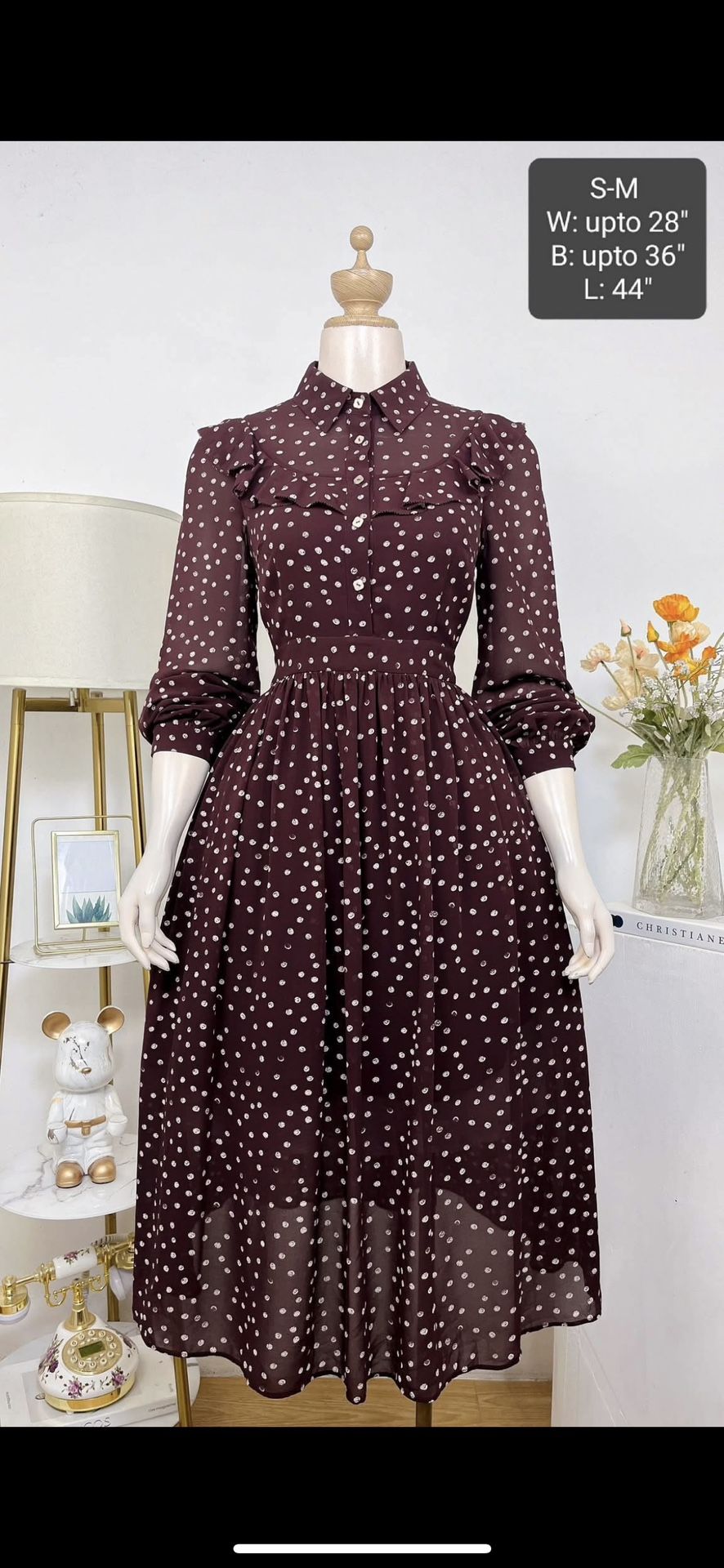 β¨ Elegant Maroon Polka Dot Midi Dress β¨