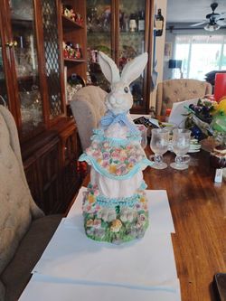 Vintage resin bunny figurine 12"