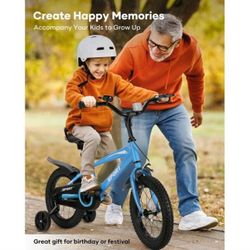 14" Kids Bike Girls and Boys Blue Bike with Removable Training Wheels