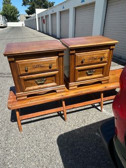 Pair of Wood Nightstands with Brass Hardware