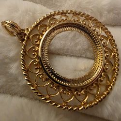  Vintage 18k Plated Coin Pendant 