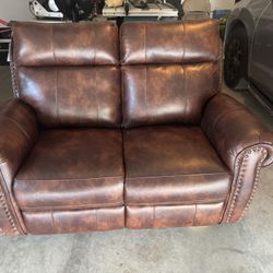 Brown Faux Leather Loveseat-Excellent Condition