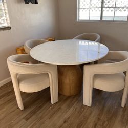 Modern Round Dining Table Set 48” - Free Delivery ✅ White Round Marble Dining Table - Oak Round Dining Table Set
