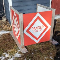 Thin Ice Warning Sign, 3 Sided