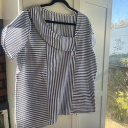 Women's Blue and White Striped Short Sleeve 2xl Top
