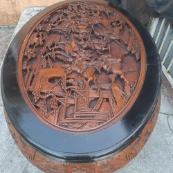 Antique oval Shape hand crafted Oriental table with 6 side pieces. Oval Shape glass cover.