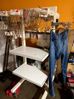 Jewelry clothes rolling shelf cart has 3 shelves
