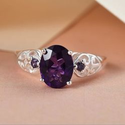 Amethyst, & Sim. Amethyst Color Diamond Ring (Size 6) 