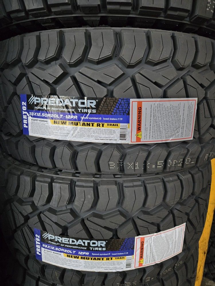 (4) 33x12.50r20 Predator R/T Tires 33 12.5 20 Inch RT 12-ply F Rated