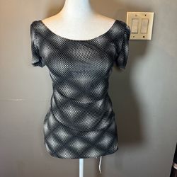 Y2K Black & Silver Metallic Micro Dot Top | Vintage 2000s Going Out Party Tee