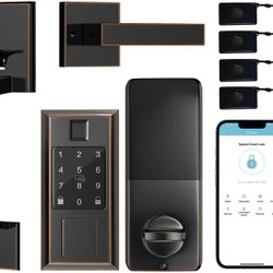 Front Door Smart Lock Set, Keyless Entry Deadbolt and Handle Set, Fingerprint Electronic Door Lock, via Bluetooth App/WiFi(Need Gateway) Control, Oil 