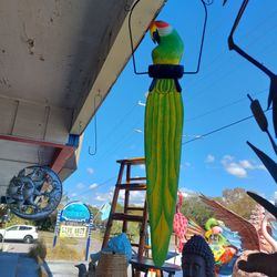 Large Colorful Wooden Colorful Parrot On A Swing 