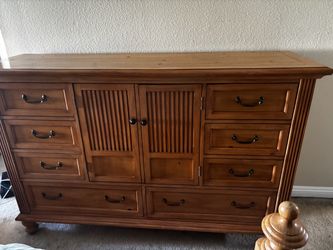 Large Wood Dresser with Drawers  and Cabinet