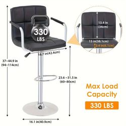 Adjustable Black Faux Leather Bar Stool with Arms