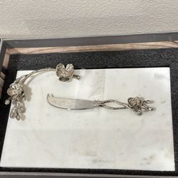 Michael Aram White Orchid Small Marble Cheese Board With Knife