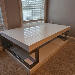 White Table with Metal Brackets