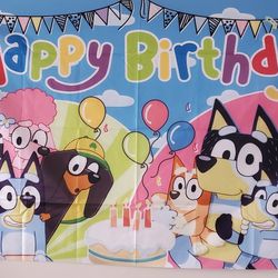 Bluey Banner, Table Cloth, Ballons