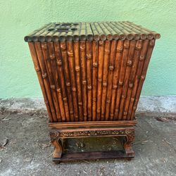 Bamboo Wood Ice Box Vintage Brown Wooden Asian w/Lid and Stand Rustic Box
