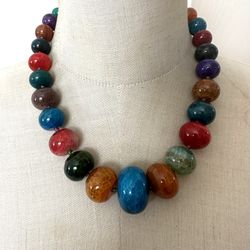 Lucoral LUC Multicolor Dyed Agate Statement Necklace with Sterling Clasp