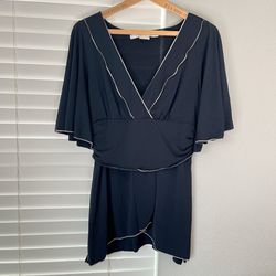 Max Studio Faux Wrap Mini Dress Short Sleeve Navy Blue Size M