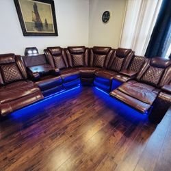 FREE DELIVERY 🚚 AND INSTALLATION - BRAND NEW 🆕 IN 📦 BROWN LEATHER POWER RECLINER 3-PCs SECTIONAL