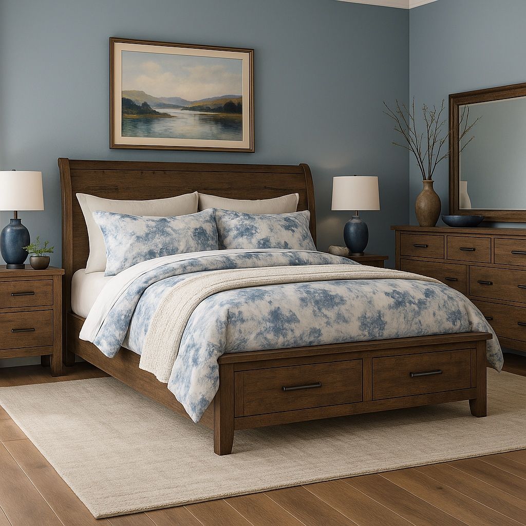 California King Sleigh Bed Frame + Matching 6-Drawer Dresser – Excellent Condition