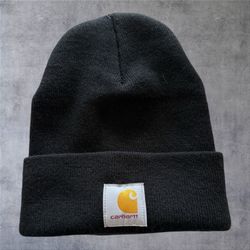 NWT Carhartt Crew Beanie Hat A18 Black Knit Cuffed Double Sided Logo Watch Cap