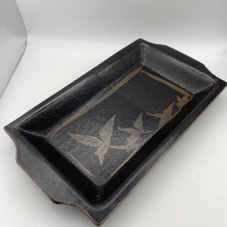 Stoneware Platter Rectangular brown Black signed.