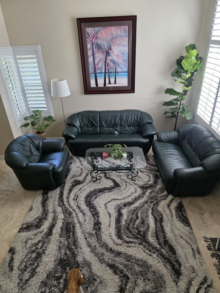 Green Leather Sofa And Table Set