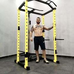 ToughFit Power Cage 1000lbs Squat Rack with Weights and Bar Set Black&Yellow