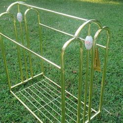 Vintage Gold Brass Towel Rack with Ceramic Decoration/Regency Gold Brass