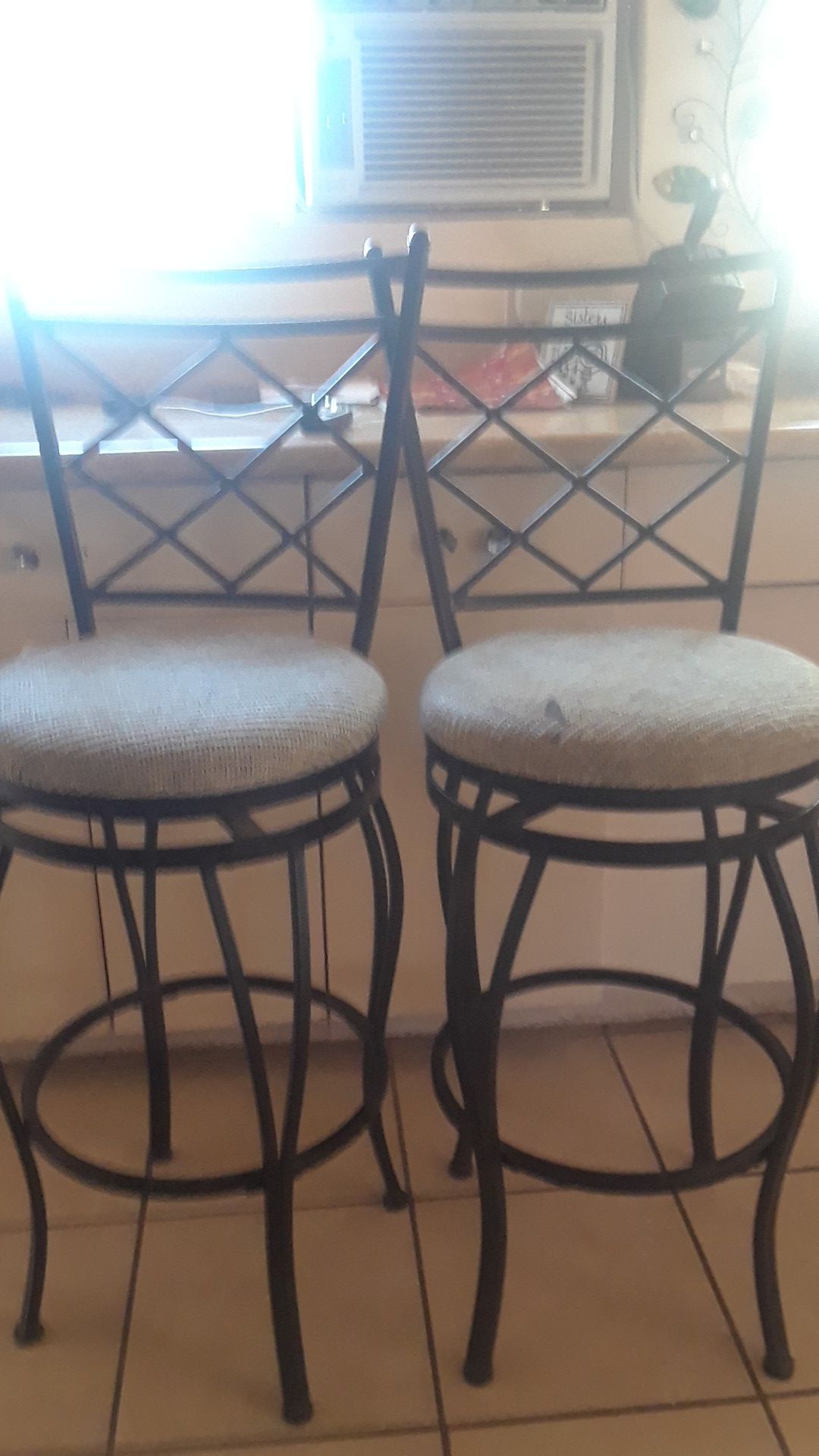 Two iron steel bar stools