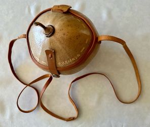 Vintage Hand Crafted Grenada Calabash Gourd Purse Bag w/ Lid Crossbody Rust Color Leather Strap