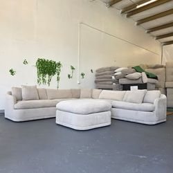 FREE DELIVERY Cream Sectional Couch with Ottoman — Like New