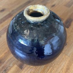 Studio Pottery Vase Blue Black Ceramic Art Vase Modern Minimalist 7” Unsigned