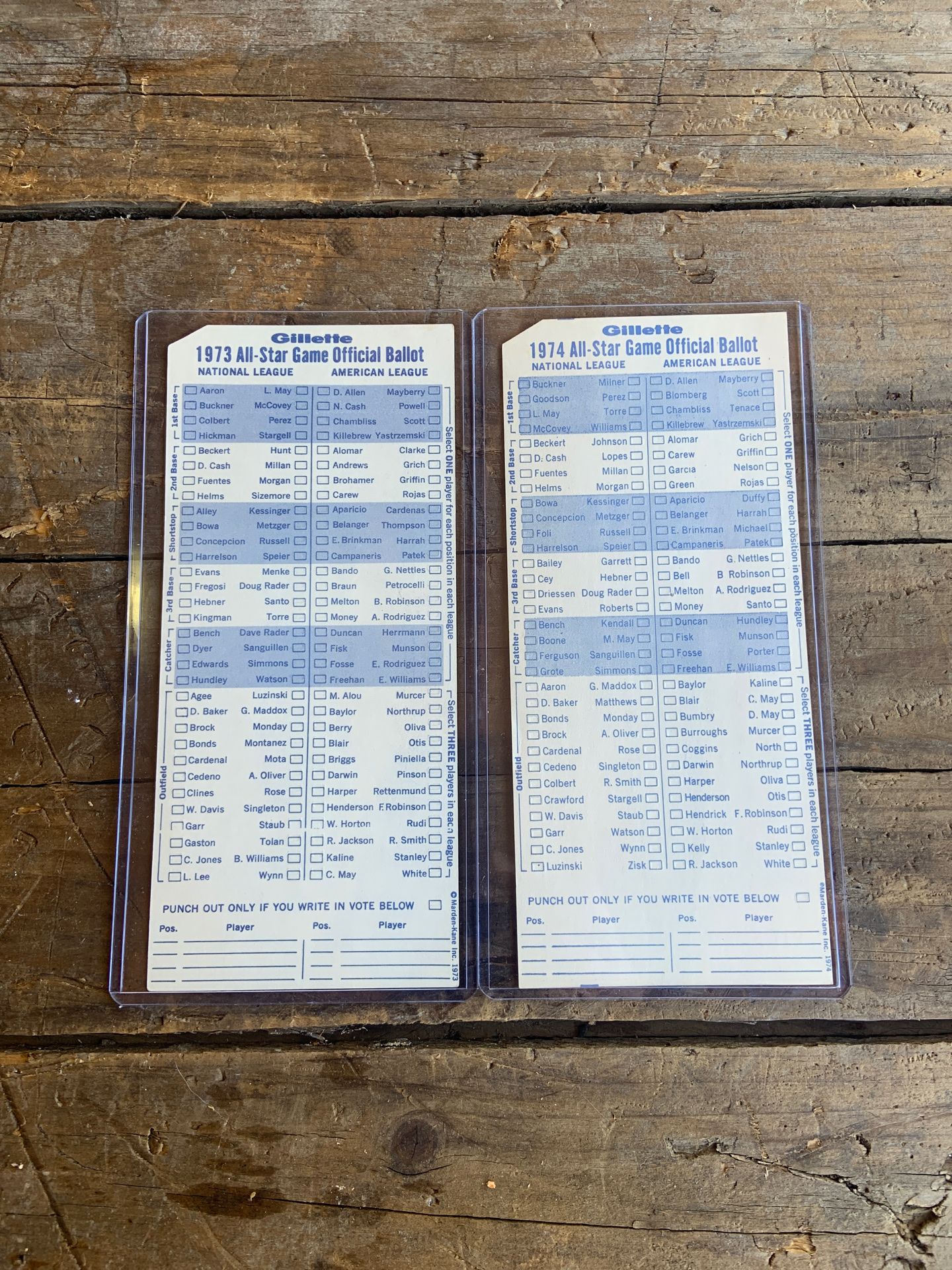 1973 & 1974 Official Baseball All -Star Ballots unmarked