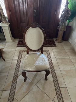 Ornate Dark Wood Oval-Back Accent Chair