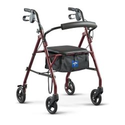 Medline Steel Rollator Walker with Seat, Burgundy, 350 lb. Weight Capacity, 6” Wheels, Foldable, Adjustable Handles, Rolling Walker for=Z4-428