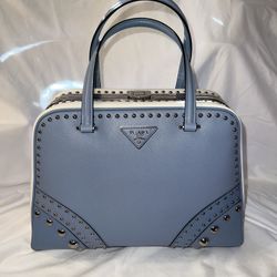 Pyramid Top Handle Bag Studded Saffiano Leather Meduim