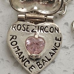 Sterling Silver Heart Locket Necklace with Pink Zirconia/ LIBRA ZODIAC HORSCOPE