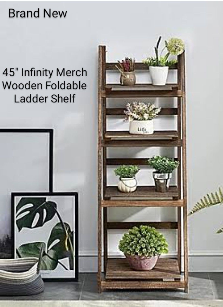 Brand New 45" Infinity Merch Wooden Foldable Ladder Shelf 